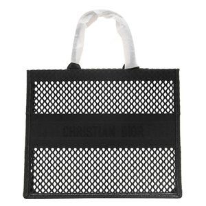 Christian Dior Womens Mens Book Tote Bag Large Black Logo Woven Mesh Canvas